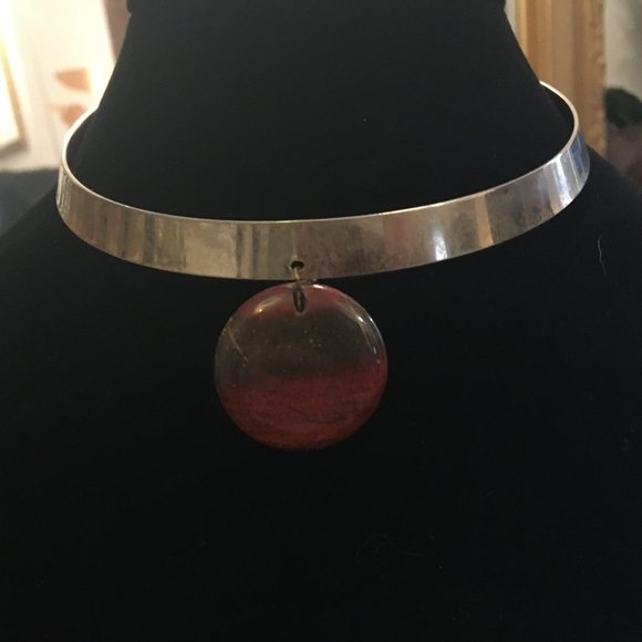 Slave Necklace Vintage Retro Mod 60s Silver Agate - Picture 2 of 7